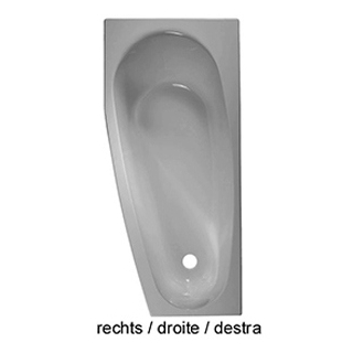 Badewanne Duscholux Piccolo Kunststoff Acryl, Modell 163 160 x 75 cm, Ablauf rechts