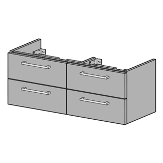 Waschtischmöbel Alterna pro S Breite 126 cm, Höhe 46 cm Tiefe 44 cm, 4 Schubladen Griffe... weiss