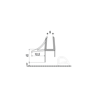 Abtropfdichtung unten horizontal mit Abschlussteilen für 6 mm Glas Länge 1000 mm