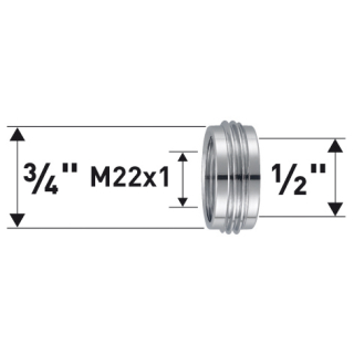 Reduktion Messing verchromt M22X1 X 1/2 X 3/4