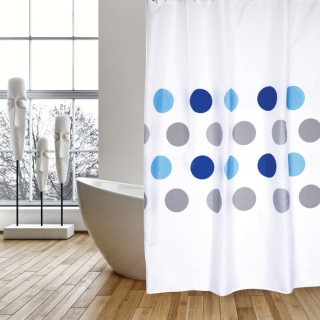 RUNDER DUSCHVORHANG AUS POLYESTER 180X200 GRAU UND BLAU