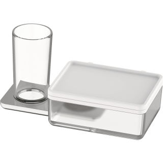 Glashalter mit Feuchttuch-/Utensilienbox SMARAGD LIV BA58203 chrom, Glas klar, Ausladung 132 mm