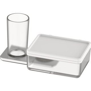 Glashalter mit Feuchttuch-/Utensilienbox SMARAGD LIV BA58204 chrom, Glas matt, Ausladung 132 mm