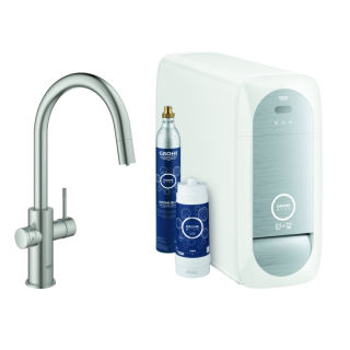 Starter Kit m. Spültischmischer F.Grohe BLUE HOME Supersteel, druckfest, C-Auslauf