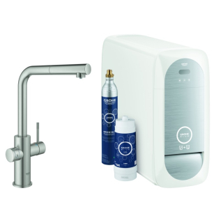 Starter Kit m. Spültischmischer F.Grohe BLUE HOME Supersteel, druckfest, L-Auslauf