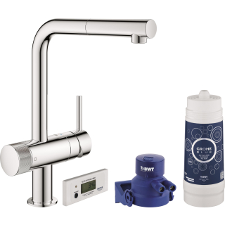 Starter Kit m. Spültischmischer F.Grohe BLUE PURE chrom, druckfest, L-Auslauf