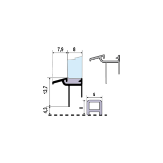 Abtropfdichtung Duka1000 mm, zu Trennwand purapura R 5000für 8 mm Glas